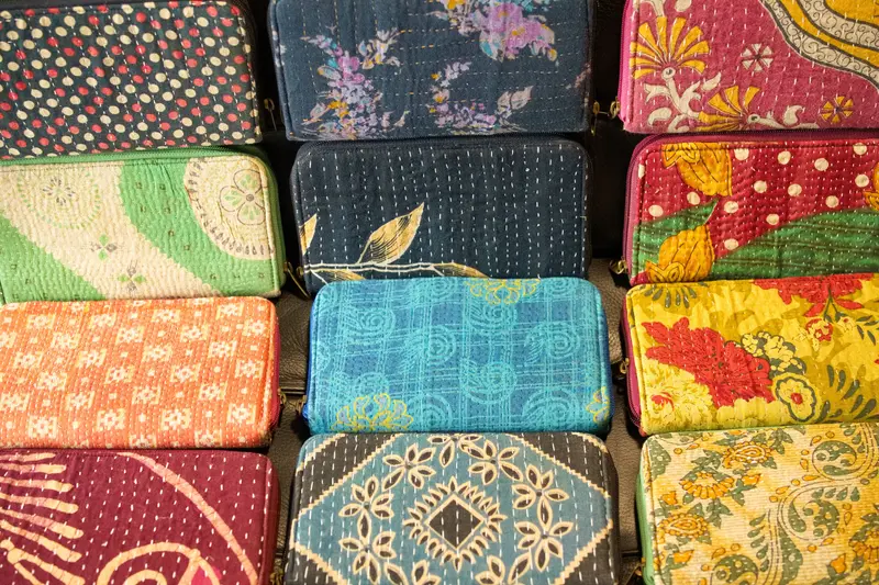 borsellino in cotone stile kantha, tipico indiano etnico hand made