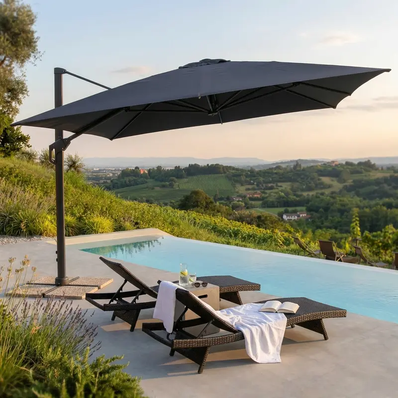 Bosforo - ombrellone laterale in nylon nero 4 x 4 m