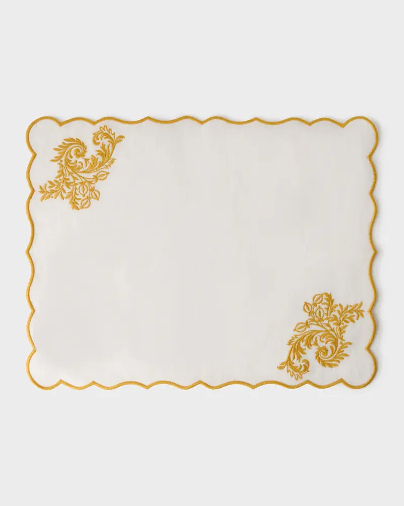 Botanica Embroidered Linen Placemat, Yellow