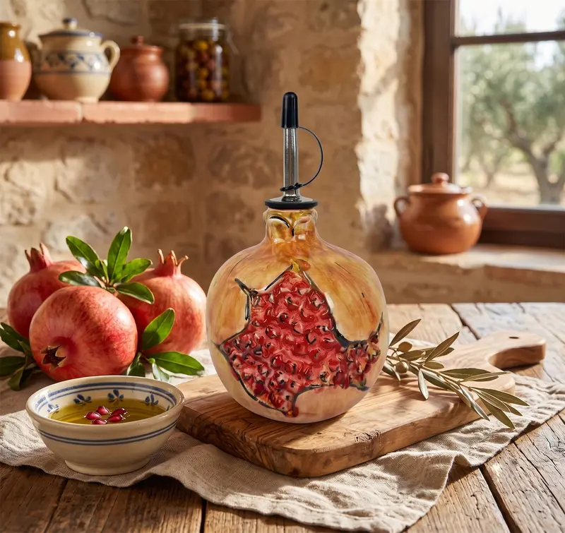 Bottiglia frutto melograno in ceramica siciliana di Caltagirone decorata a mano