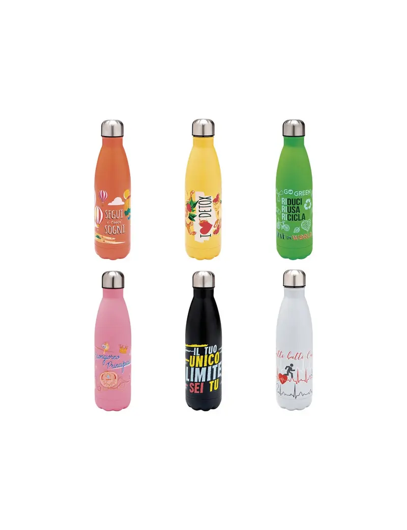 BOTTIGLIA TERMICA 500ML C/CHIUERM D.ASS INOX/PP DISP12P