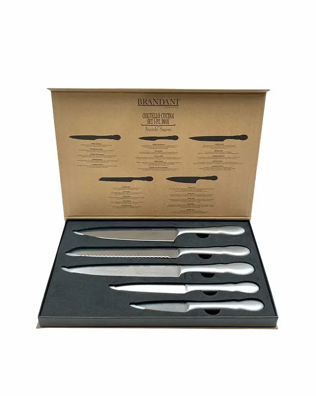 BRANDANI - ANTICHI SAPORI SET 5 COLTELLI CUCINA IN ACCIAIO INOX