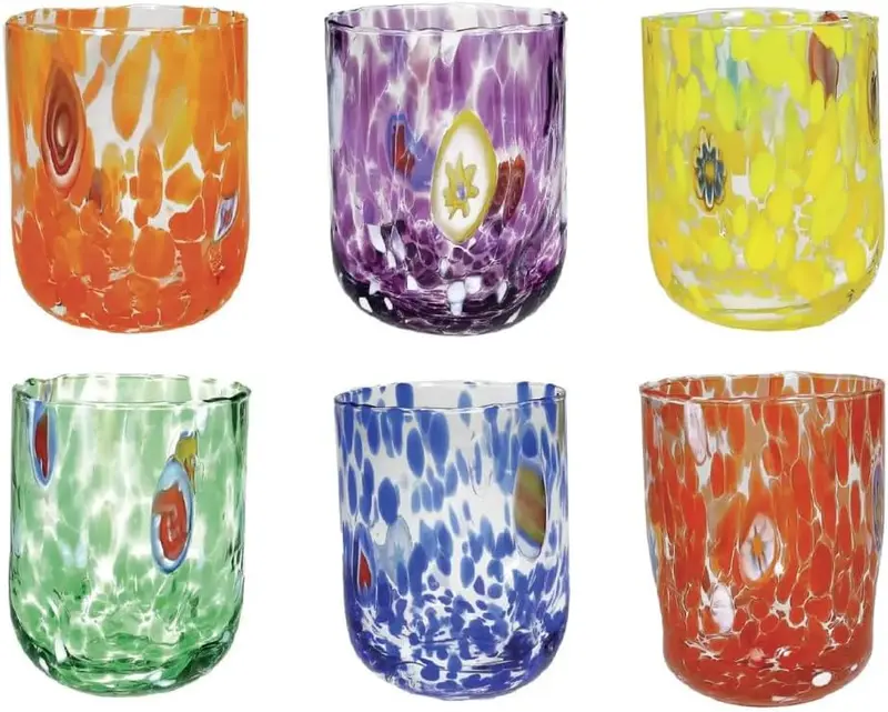 BRANDANI - PAVONE SET 6 BICCHIERI COLORATI ARLECCHINO IN VETRO