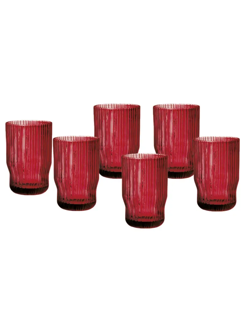 BRANDANI PLISSE' ROSSO SET 6 BICCHIERI IN VETRO