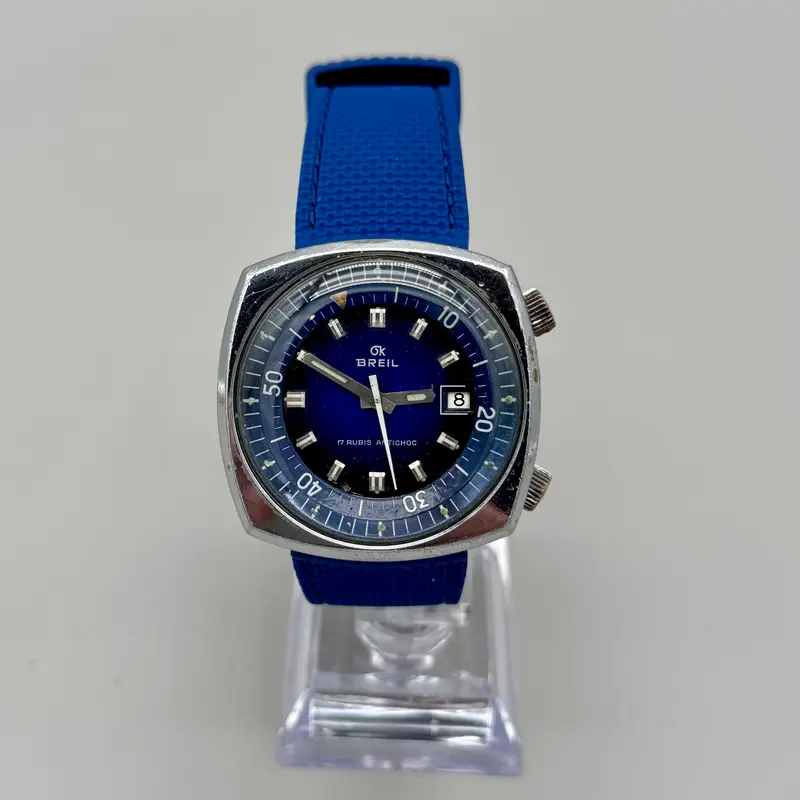Breil Diver vintage orologio meccanico quadrante blu 38mm Swiss 1970 ca