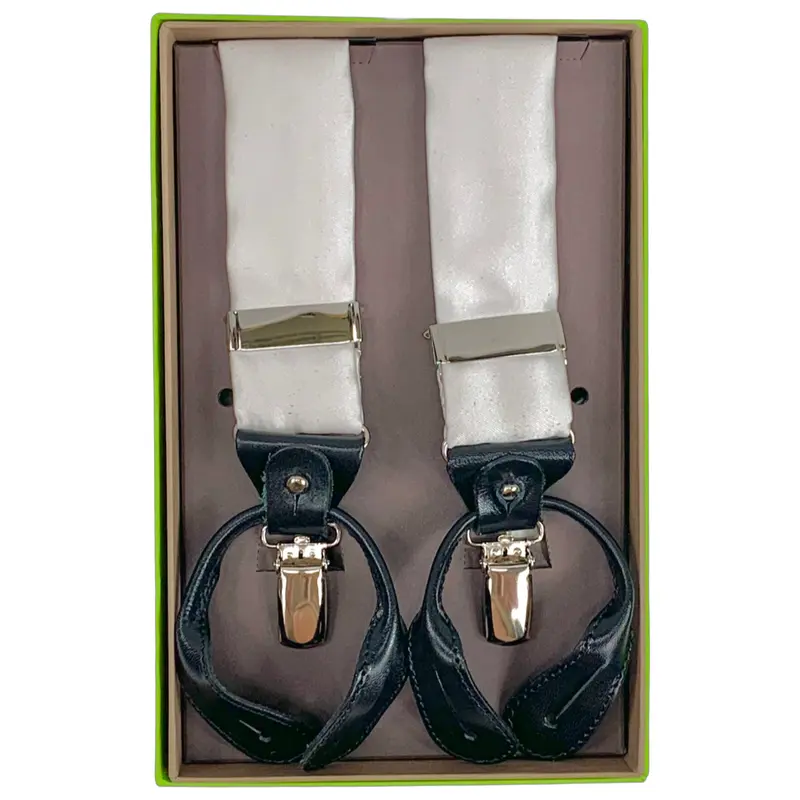 Bretelle Larghe in seta Bianco con clips o asole per bottoni pantalone. Cod 616