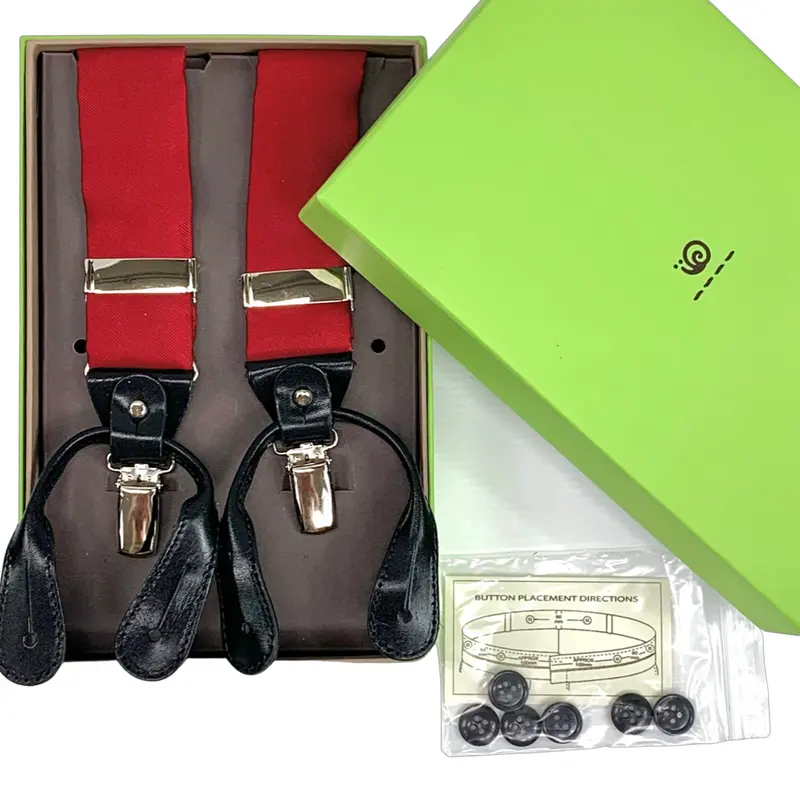 Bretelle Larghe in seta Rosso con clips o asole per bottoni pantalone. Cod 617