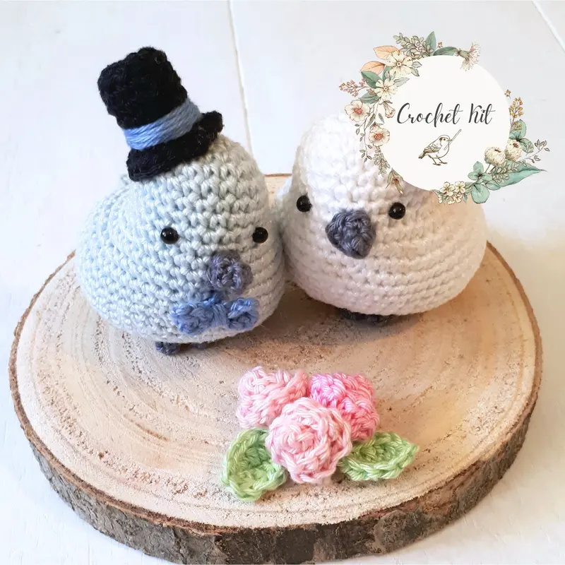 Bride and Groom Birds Wedding Cake Topper Crochet Kit - DIY Wedding Decor - Amigurumi Crochet Set