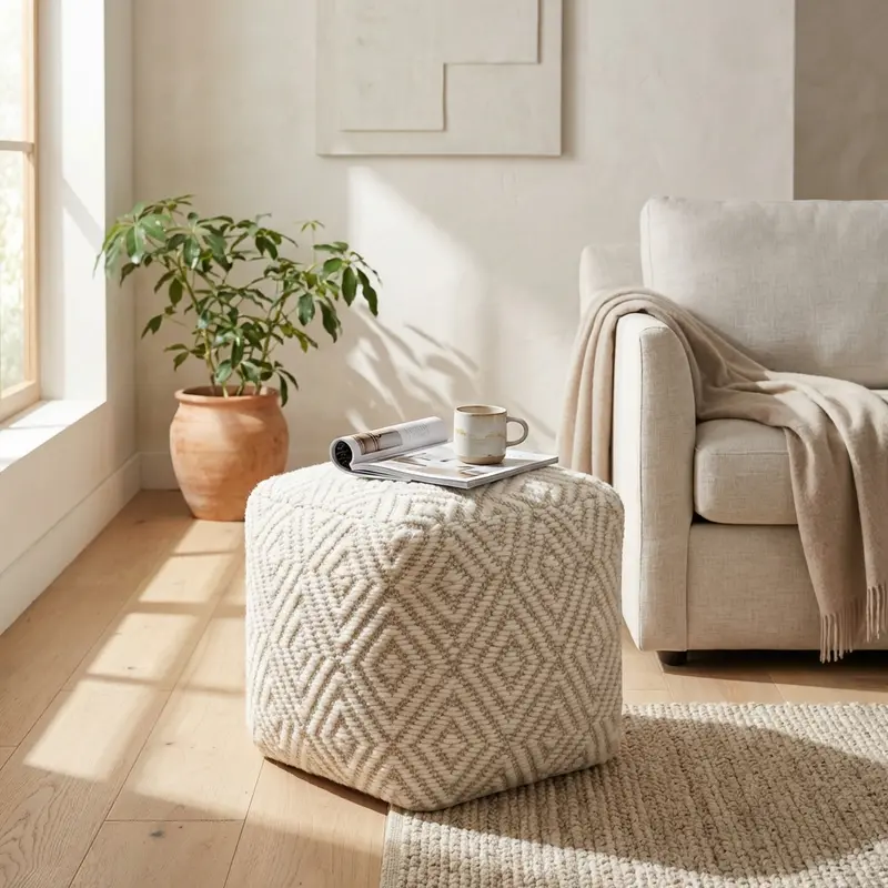 Brunilde - pouf in lana bianco 40x40