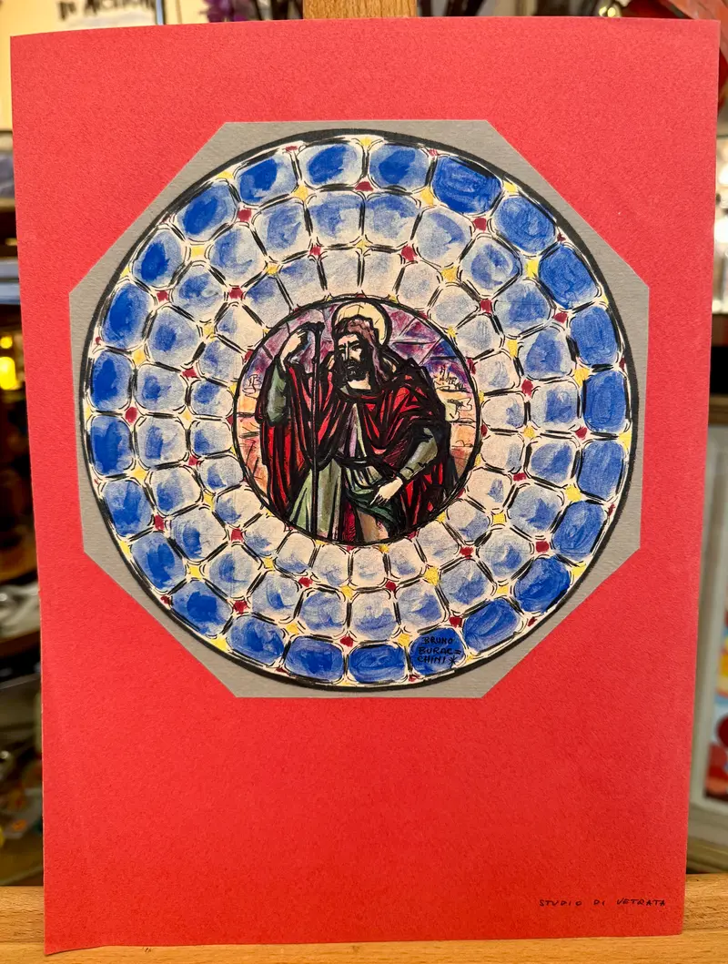 Bruno Buracchini – “Studio di vetrata tondo" – tecnica mista su carta – 1970 ca