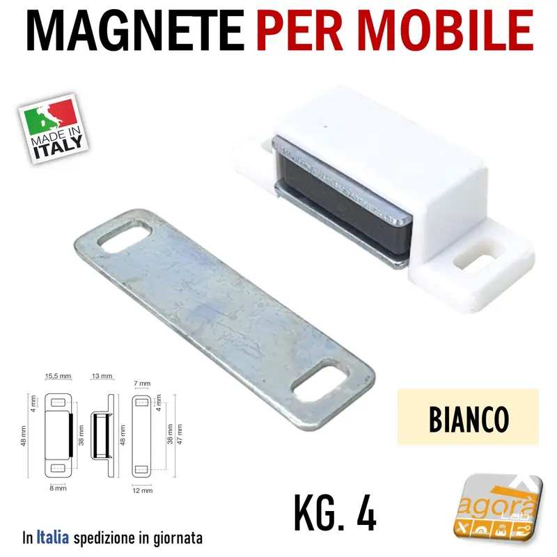 CALAMITA PER MOBILI MAGNETE APPLICARE 48X16X13 BIANCO MARRONE NERO 10PZ