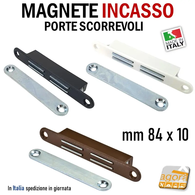 CALAMITA PER MOBILI MAGNETE INCASSO PER PORTE SCORREVOLI INFILARE X SOFFIETTI 84X10 BIANCO MARRONE NERO 10PZ