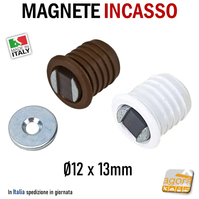 CALAMITA PER MOBILI MAGNETE INCASSO TONDO D12X13 BIANCO MARRONE NERO 10PZ