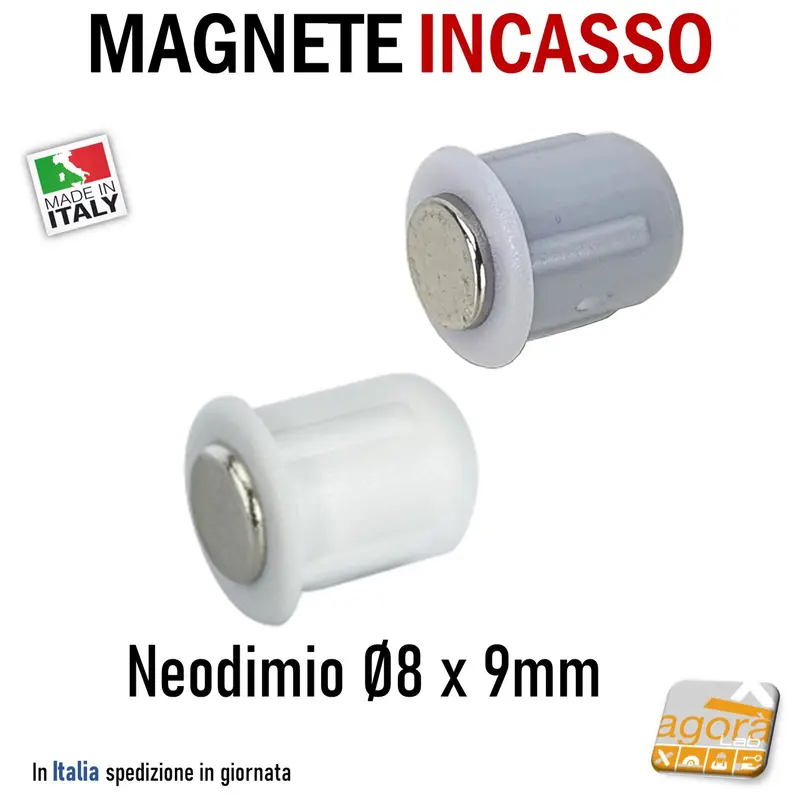 CALAMITA PER MOBILI MAGNETE INCASSO TONDO D8X9 NEODIMIO GRIGIO BIANCO 10PZ