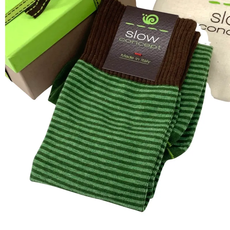 Calze Uomo gambaletto in cotone riga sottile colore Verde Cod. 679
