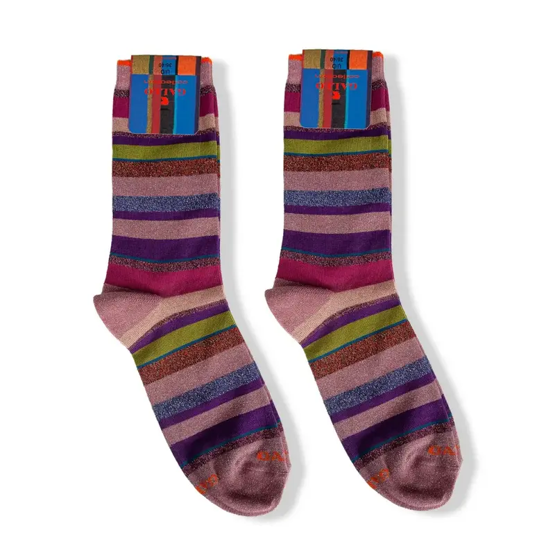 Calzino donna corto in fantasia Righe Multicolor lurex | Gallo