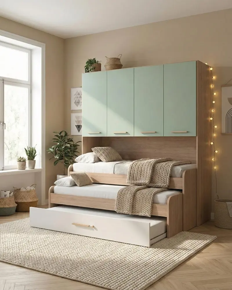 Cameretta a ponte Diletta - Armadio a ponte salvaspazio - 4 ante - 7 varianti colore personalizzabili - Letto estraibile opzionale - 205 L. x 230 H. x 52 P.