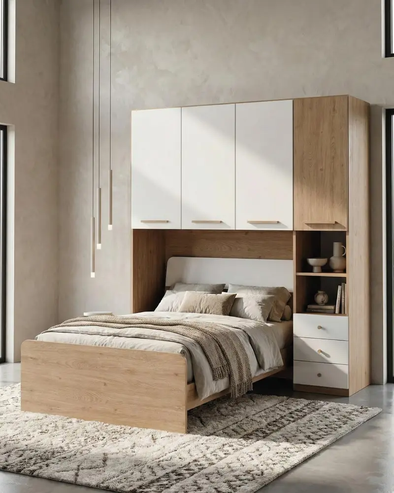 Cameretta a ponte Matilde - Armadio a ponte salvaspazio - 3 ante 3 cassetti - 7 varianti colore personalizzabili - Letto opzionale singolo/piazza e mezzo - 195 L. x 230 H. x 50 P.