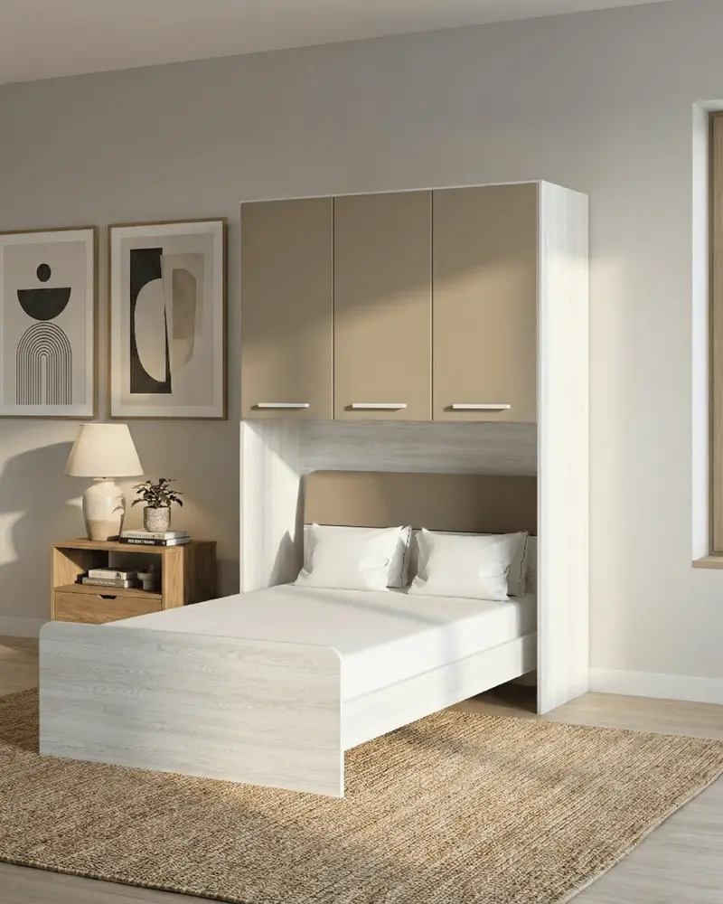 Cameretta a ponte Mila - Armadio a ponte salvaspazio - 3 ante - 7 varianti colore personalizzabili - Letto opzionale singolo/piazza e mezzo - 154 L. x 230 H. x 50 P.