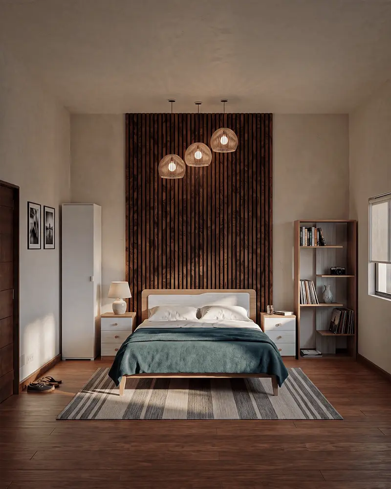 Cameretta Completa Mark - Virginia/Betulla per ragazzi e bambini - Libreria Ardela - Letto Quadra matrimoniale - Armadio Banyan - Comodino Arva