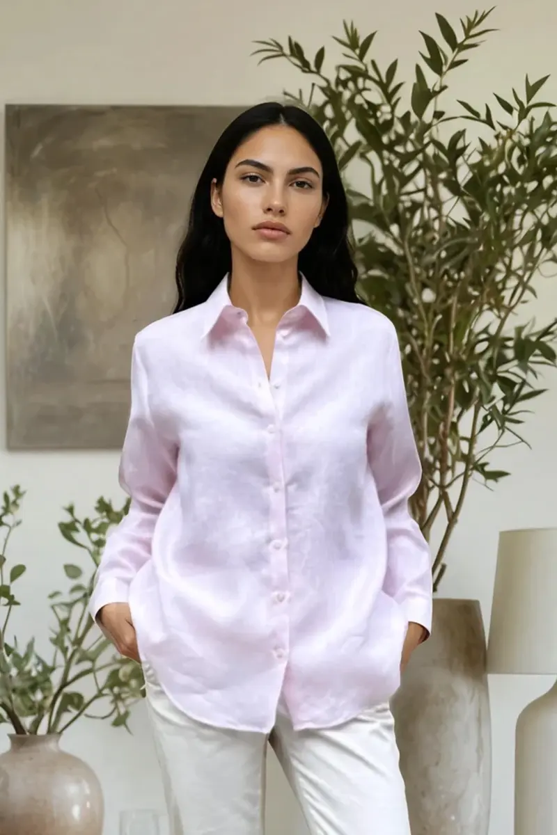 CAMICIA BREZZA in lino rosa chiaro