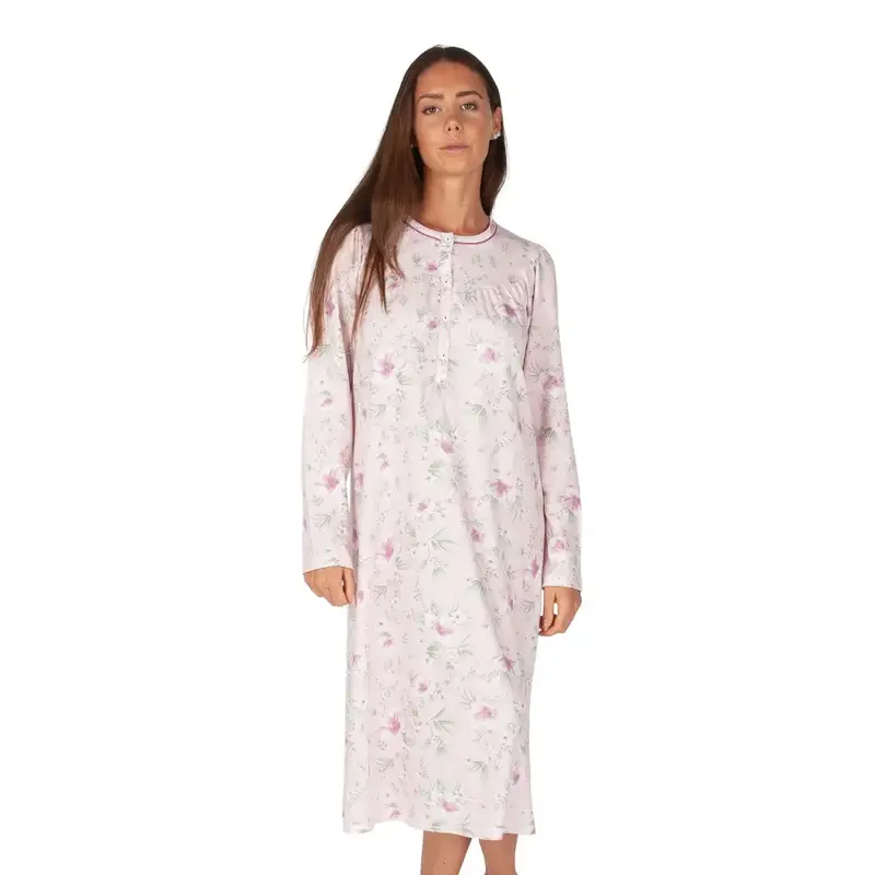 Camicia da notte a serafino a manica lunga con sprone e manica raglan in caldo cotone interlock | Linclalor