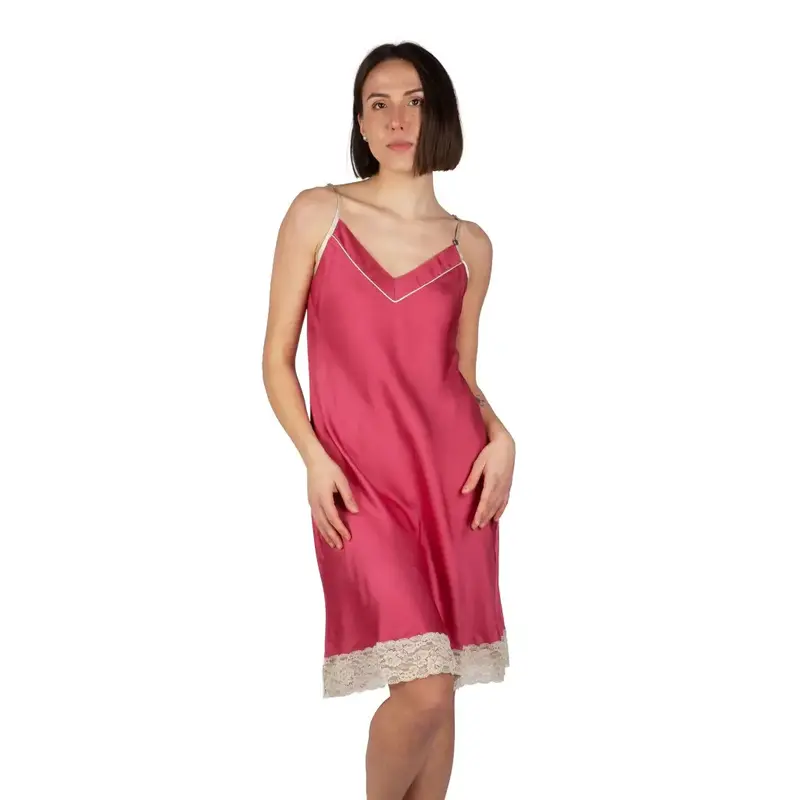 Camicia da notte a sottoveste donnain raso di viscosa con pizzo
