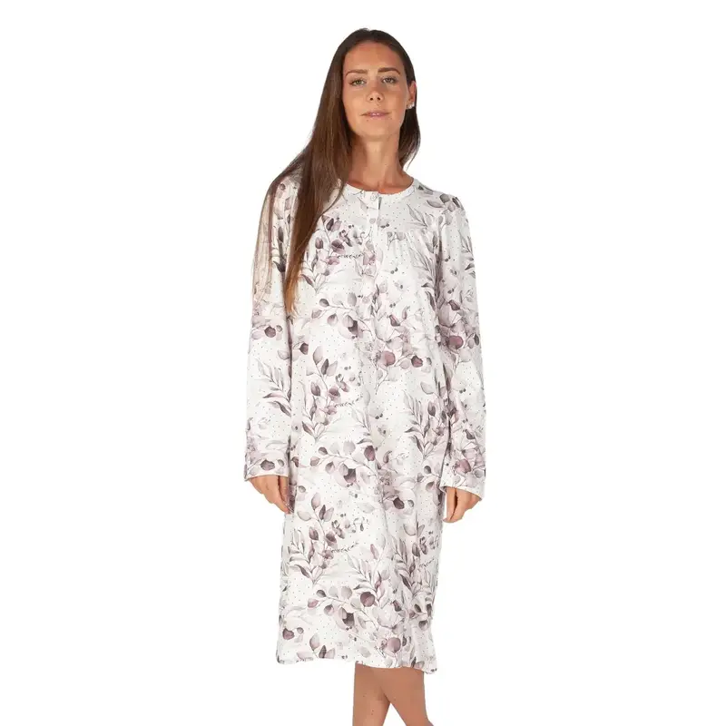 Camicia da notte donna a manica lunga a serafino caldo cotone interlock | Mariotti Lab