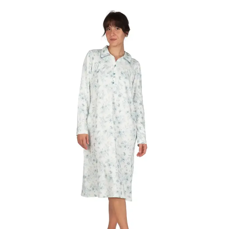 Camicia da notte donna a serafino a manica lunga con sprone in caldo cotone interlock