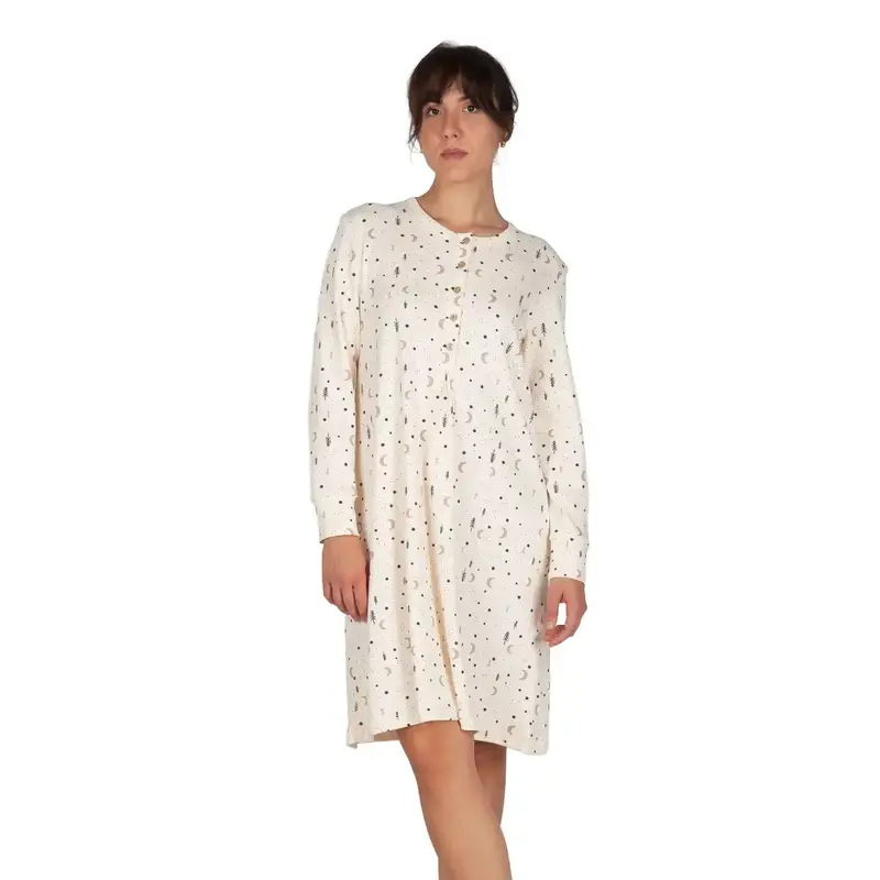 Camicia da notte donna a serafino a manica lunga in caldo cotone interlock | mariottilab