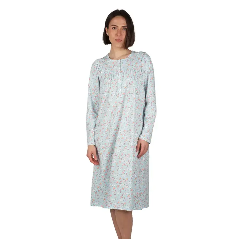 Camicia da notte donna a serafino a manica lunga in puro cotone leggero provenzale