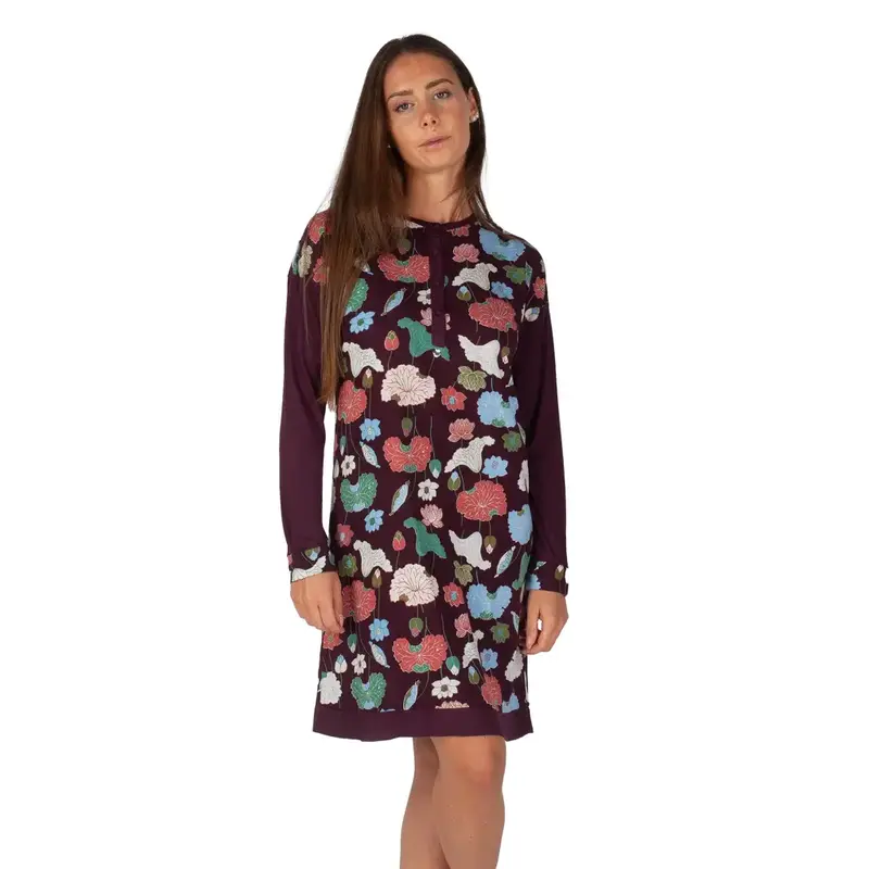 Camicia da notte donna a serafino a manica lunga in viscosa | MaryHome