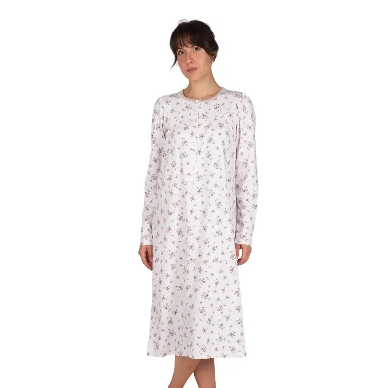 Camicia da notte donna a serafino a manica lunga raglan in caldo cotone interlock