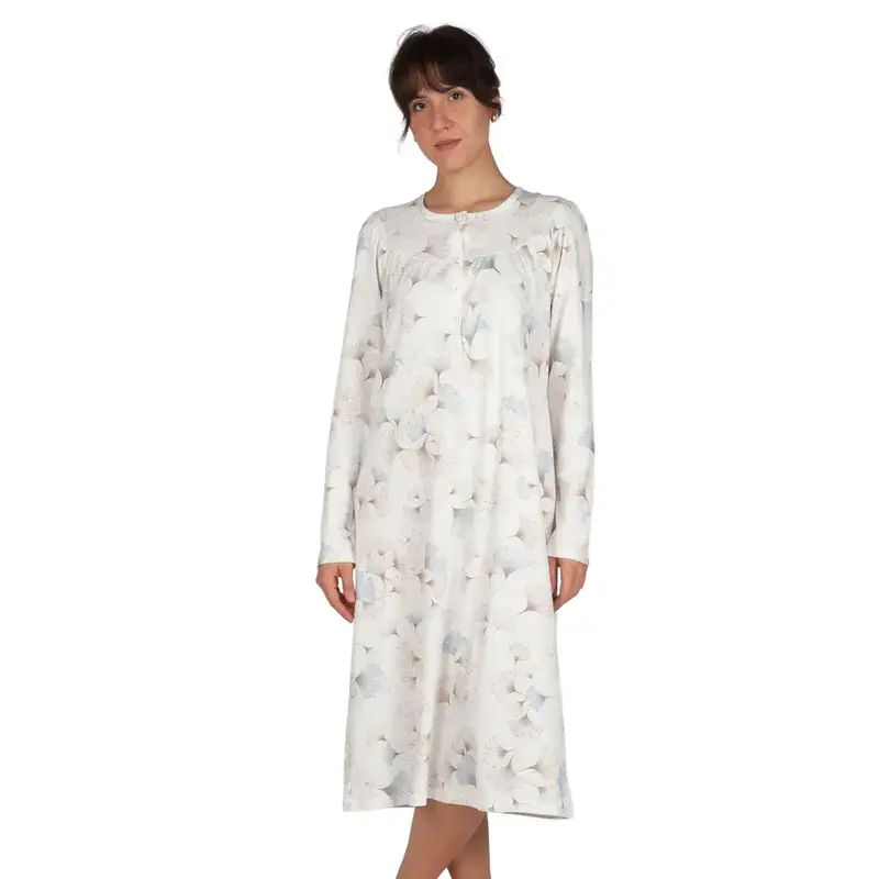 Camicia da notte donna a serafino con manica lunga raglan e sprone in caldo cotone interlock