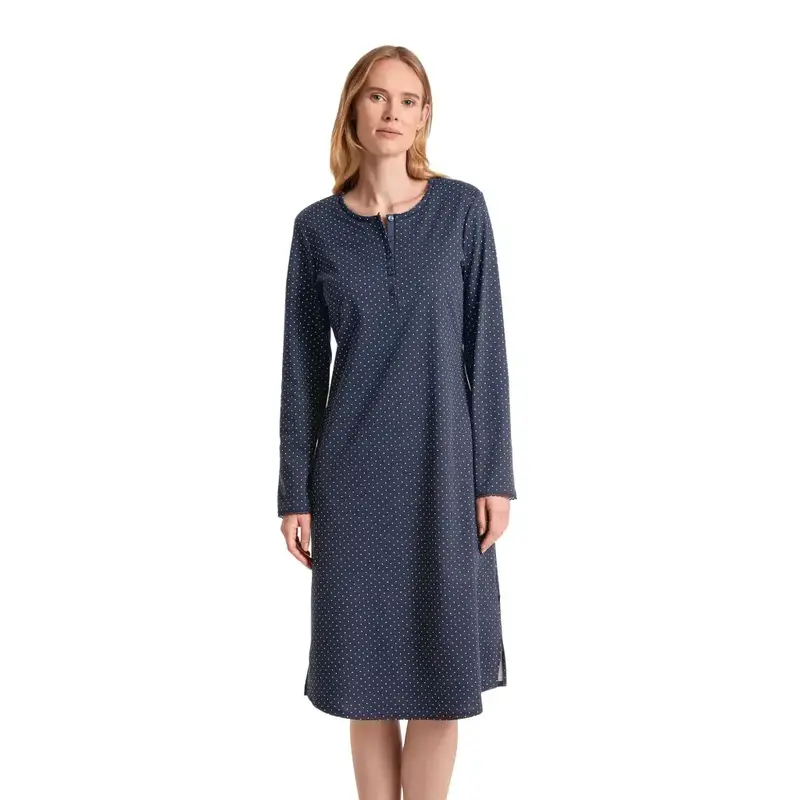 Camicia da notte donna a serafino in cotone interlock Midnight Dreams | Calida
