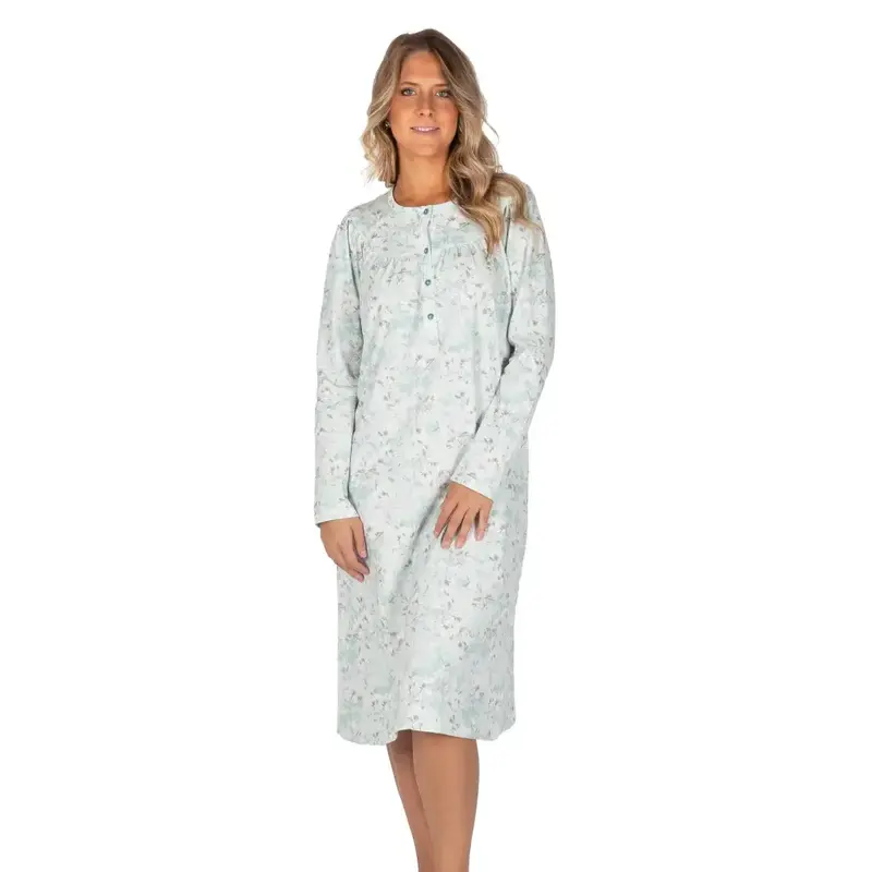 CAMICIA DA NOTTE SERAFINO CON SPRONE A MANICA LUNGA IN FANTASIA FLOREALE IN CALDO COTONE INTERLOCK | LINCLALOR