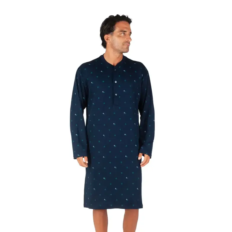 Camicia da notte uomo a serafino a manica lunga in caldo cotone Interlock | Mariotti Lab