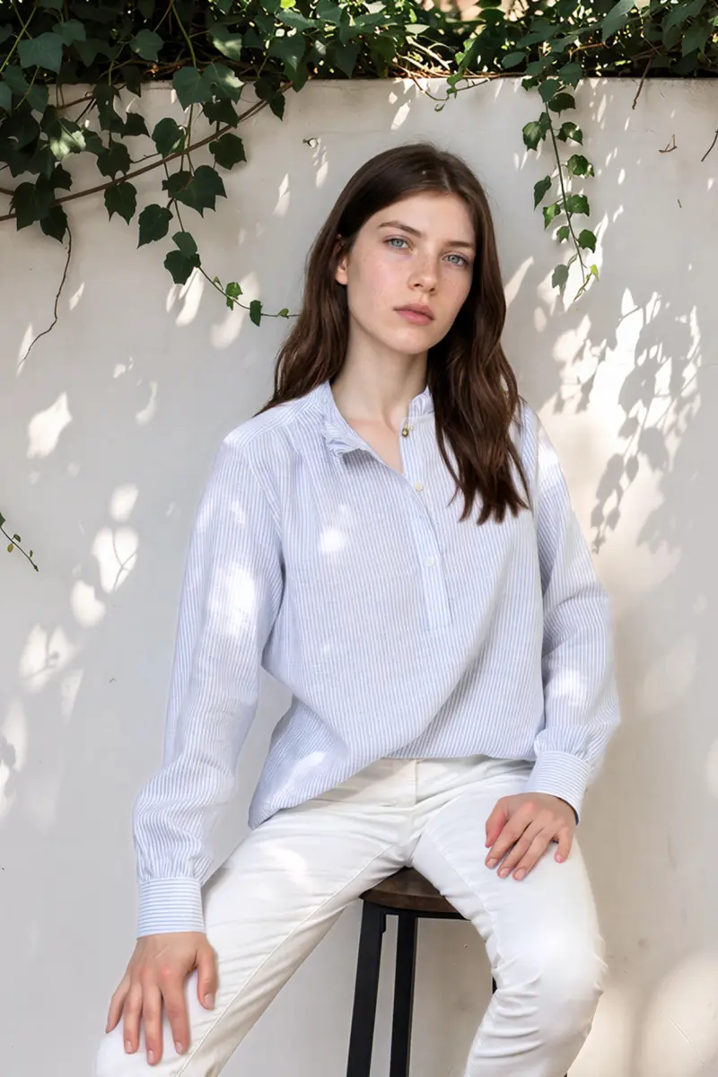 CAMICIA DALIA in lino a righe bianche e azzurre