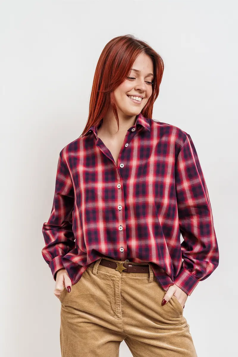 CAMICIA OVER SCOZZESE Blu, Avorio e Rosso