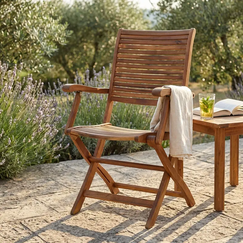 Camilla - sedia in legno acacia marrone con braccioli