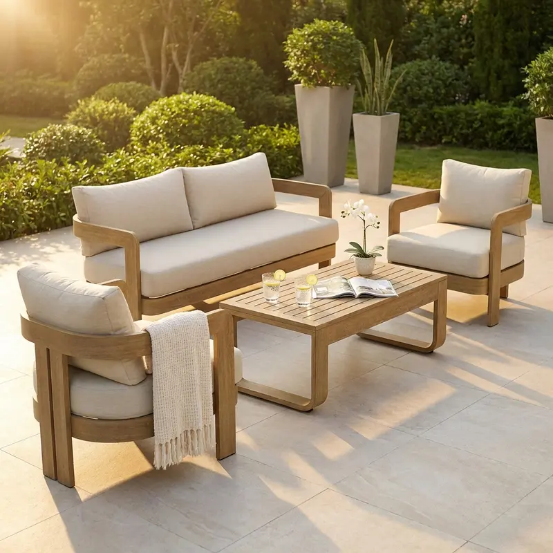 Cancun - salotto fisso in poliestere beige