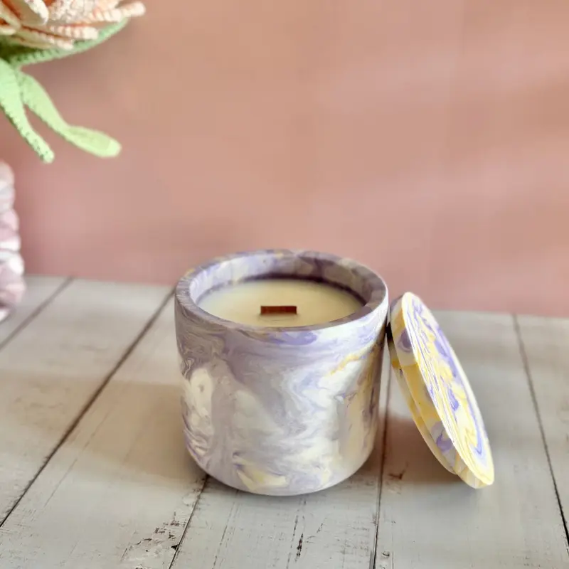 Candela artigianale con coperchio - Marmo viola - Aqualume