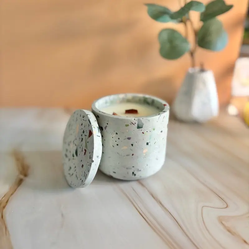 Candela artigianale con coperchio - Terrazzo Cozy - Apricot Cream
