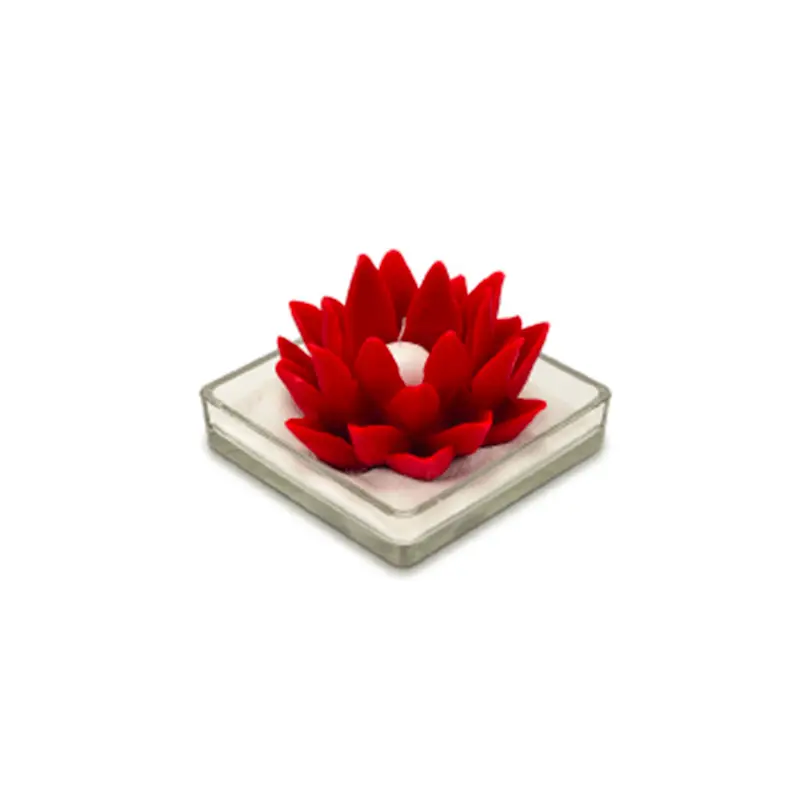 Candela con ninfea alta e sfera rossa h.40