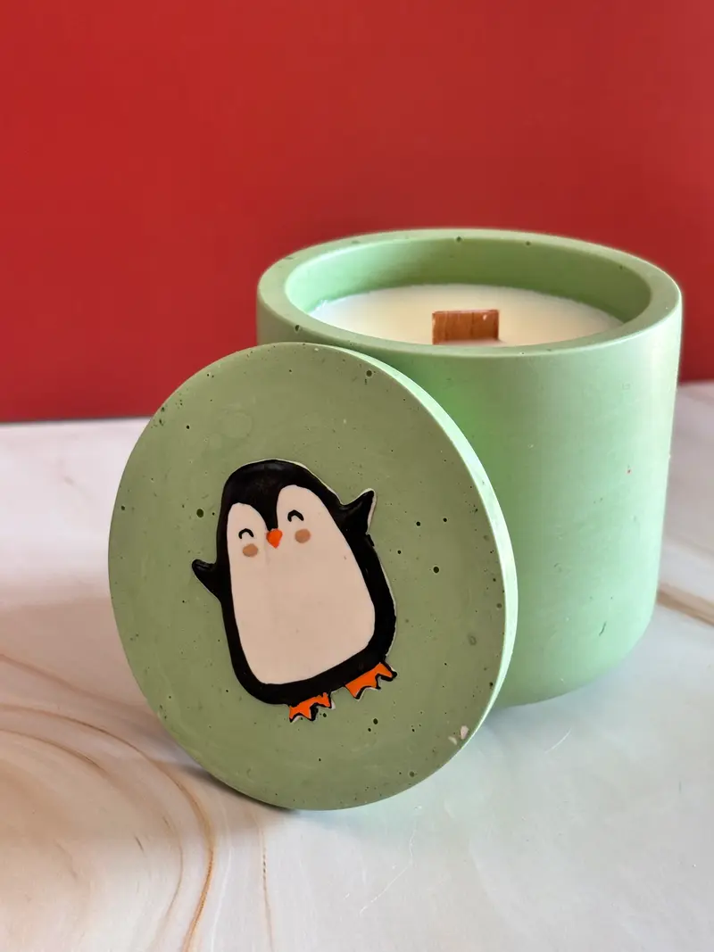 Candela Pinguino artigianale con coperchio