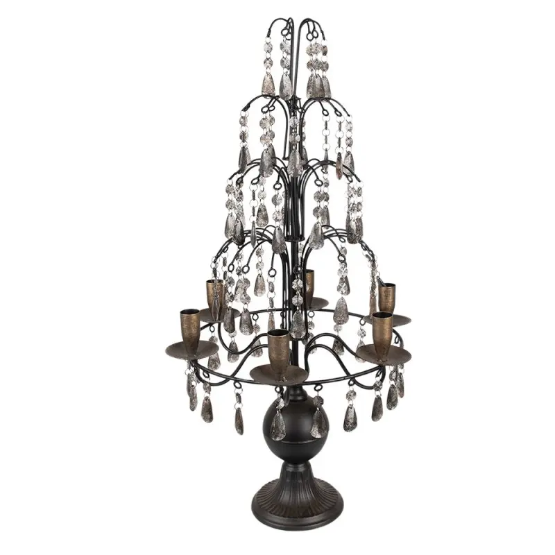 Candelabro in metallo nero con gocce anticate stile barocco