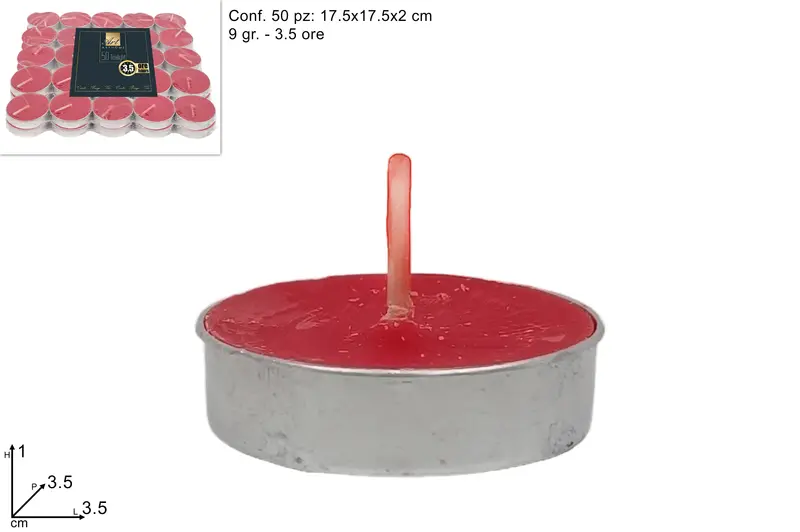 CANDELE TEALIGHT LUMINI 50PZ 9GR 3 ORE ROSSO