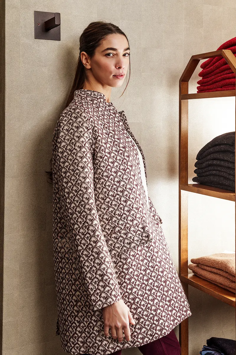 CAPPOTTINO AMELIE jacquard avorio, bordeaux e oro