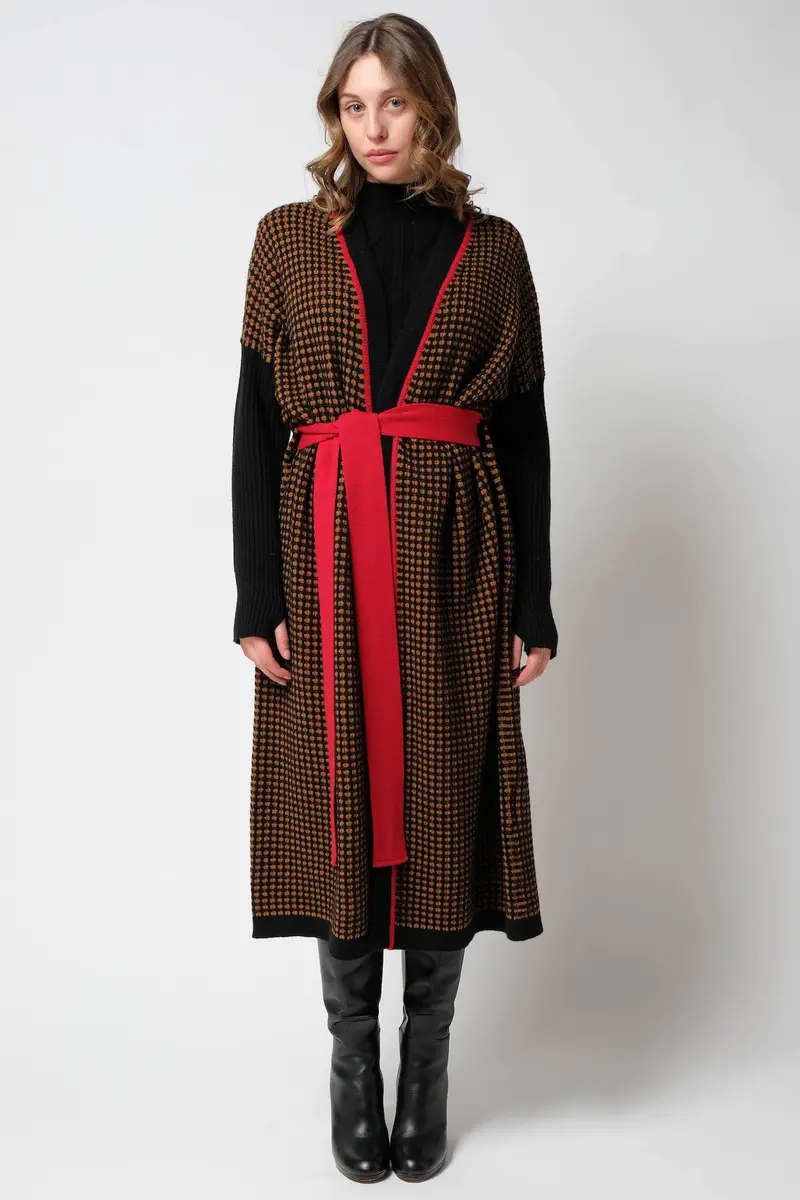CAPPOTTO IN LANA E CASHMERE nero, cammello e rosso