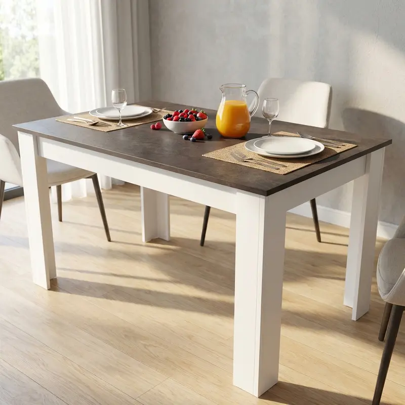 Caprio - tavolo fisso in truciolare bianco grigio scuro effetto cemento